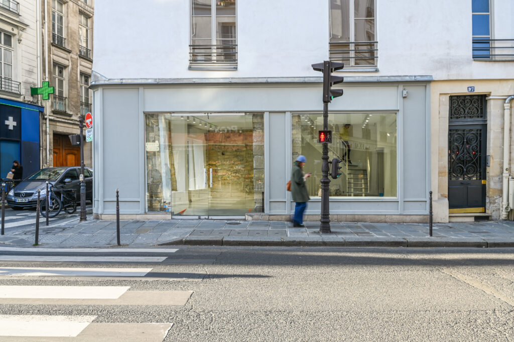 Street-facing frontage with large windows at 97 Rue de Turenne, Le Marais, Paris