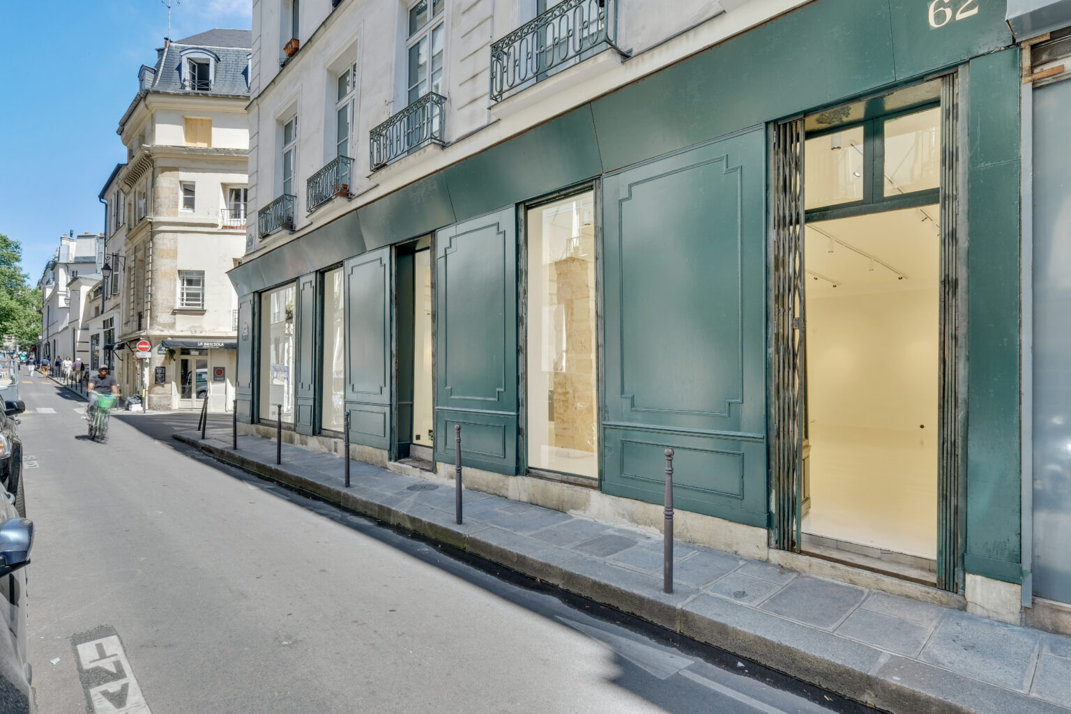 Street frontage and windows of the showroom at 62 Rue Charlot, Paris