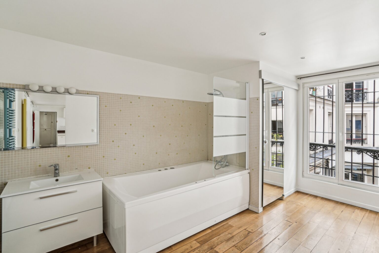 Bathroom inside loft showroom space.