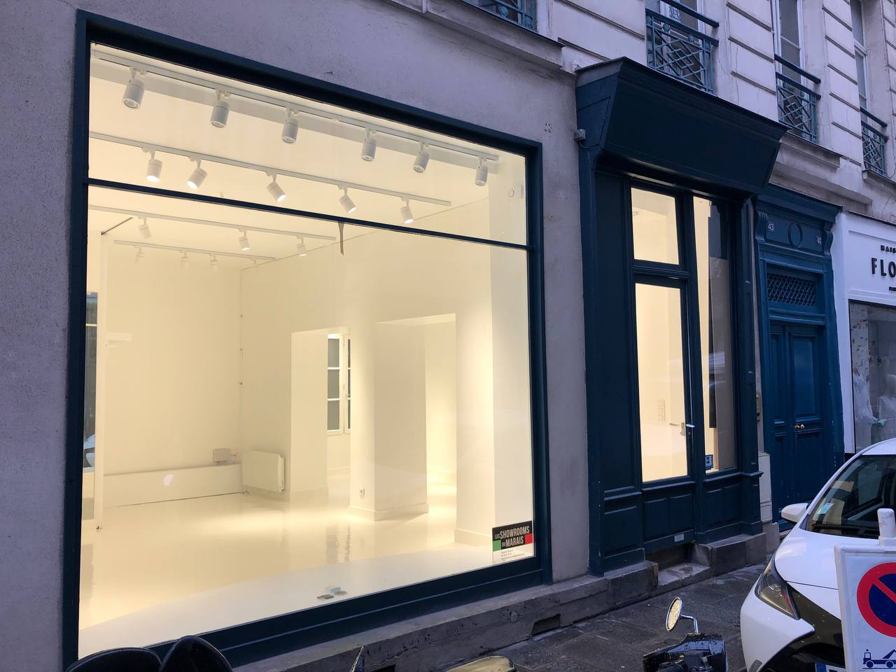 Pop-up showroom storefront window at 43 Rue Charlot Paris