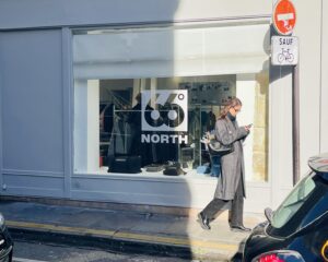 66°North showroom window at 97 rue de Turenne in Paris during Fashion Week