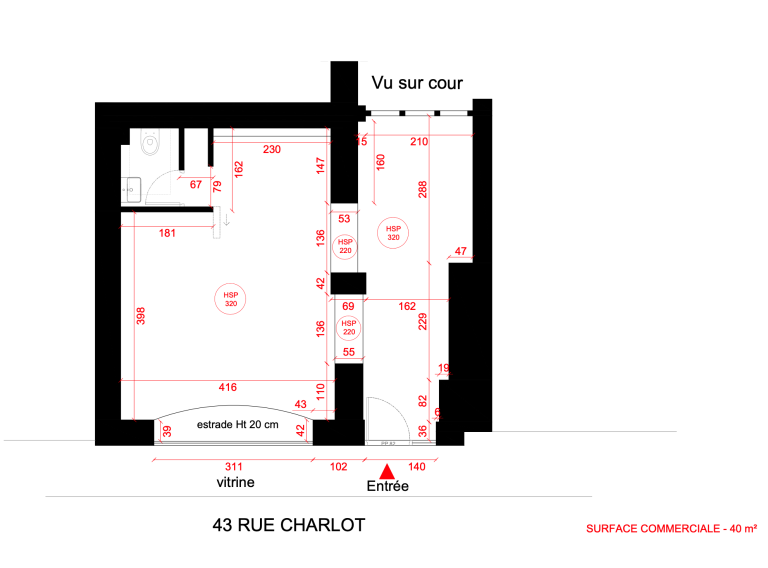 Floor plan 40 m² — 43 Rue Charlot, Paris Marais showroom