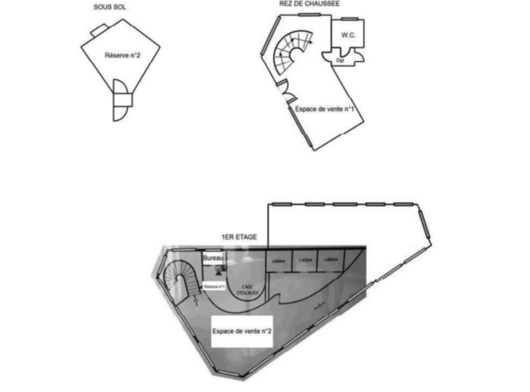 Basement / GF / 1st floor — 45 m² on GF + 150 m² upstairs (120 m² retail + 30 m² back-of-house).